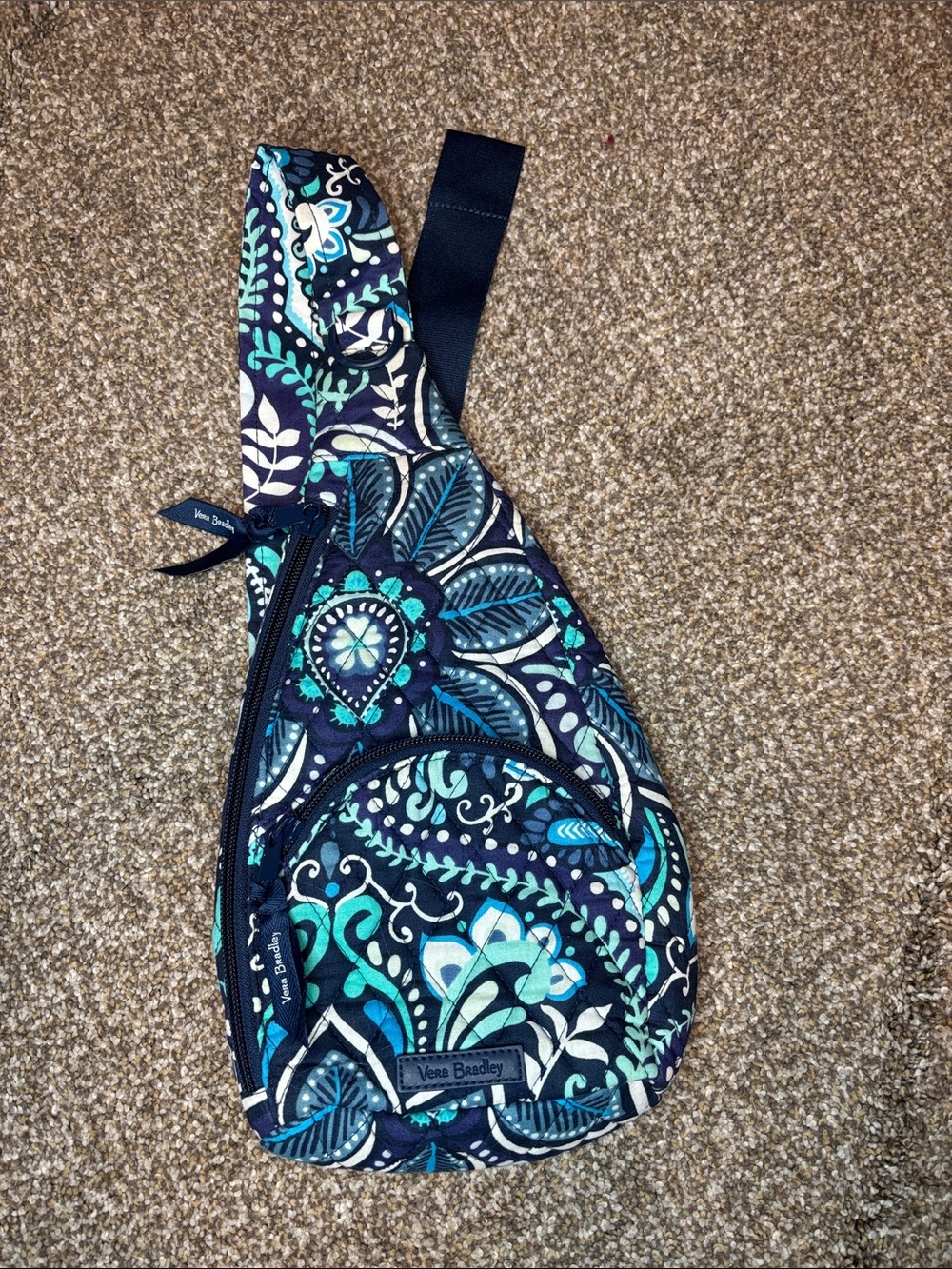 Vera Bradley Quilted Floral Teardrop Sling - Navy, Teal & White